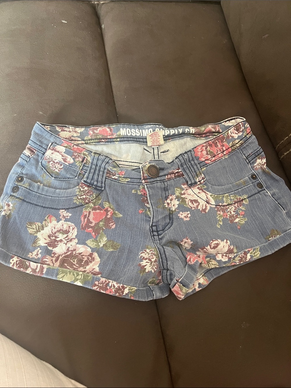 Mossimo Supply Co. Floral Denim Shorts in Blue with Pink and Cream Blooms